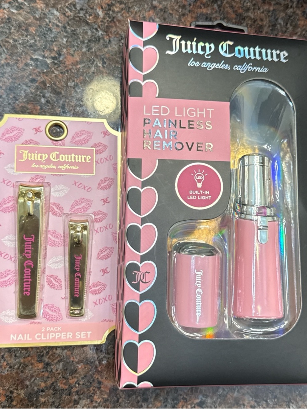 Juicy Couture Pink LED Light Painless Hair Remover & Gold-Tone Nail Clipper Set